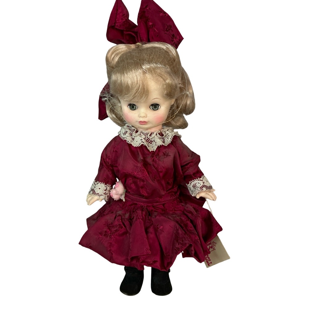Vintage A Royal Doll Burgundy Jacquard Dress Blonde Hair 15 Inch Collectible